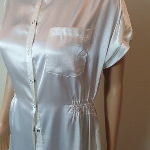 12-14 Mink pink Dress silky satin sheath white pocket holiday casual cocktail